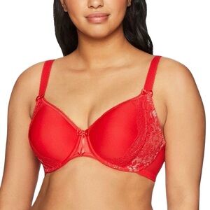 NEW Elomi Bra Sz 34I US 34G UK Amelia Molded Underwire Red White Lace Overlay